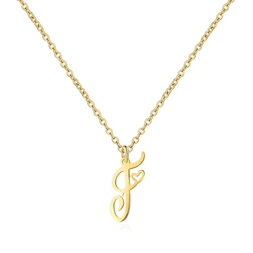 Gold Heart Initial Necklaces for Women, Minimalist Initial Heart Necklaces for Her, Dainty Alphabet Letter Pendant Necklaces Gift Jewelry - color: Gold, style: F