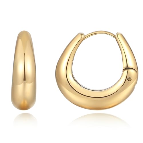 Rhinelife Gold Hoop Earrings for Women, 18K Real Gold PVD Coating Hypoallergenic Earrings, Lightweight Durable Waterproof Jewelry Gift for Her