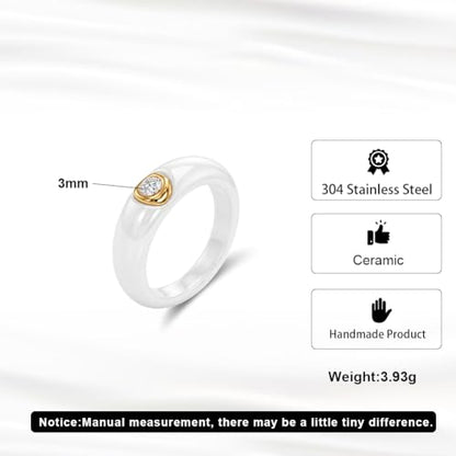 Women's Ceramic Wedding Band & Engagement Ring, Black/White - color: White&Silver