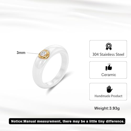 Women's Ceramic Wedding Band & Engagement Ring, Black/White - color: White&Gold