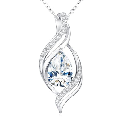Birthstone Necklace for Women S925 Sterling Silver Teardrop | With Cubic Zirconia and Gemstones - Ideal Birthday Jewelry Gift for Her, Girlfriend, Wife, Mom on Birthday, Anniversary - color: 04-Cubic Zirconia