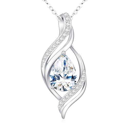 Birthstone Necklace for Women S925 Sterling Silver Teardrop | With Cubic Zirconia and Gemstones - Ideal Birthday Jewelry Gift for Her, Girlfriend, Wife, Mom on Birthday, Anniversary - color: 04-Cubic Zirconia