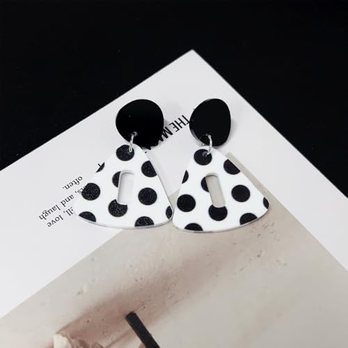 Polka Dot Black White Dangle Drop Earrings for Women | Cute Geometric Resin Statement Dangling Stud Fashion Y2K Jewelry - color: Triangle