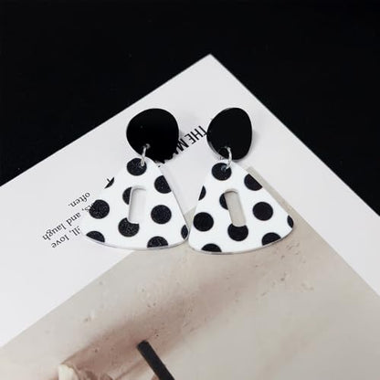 Polka Dot Black White Dangle Drop Earrings for Women | Cute Geometric Resin Statement Dangling Stud Fashion Y2K Jewelry - color: Triangle