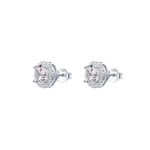 PAVOI 14K Gold Plated 925 Sterling Silver Post Brilliant Round Faux Diamond Halo Earrings - Premium Cubic Zirconia - style: 9.5mm Round