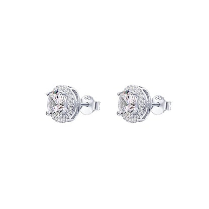PAVOI 14K Gold Plated 925 Sterling Silver Post Brilliant Round Faux Diamond Halo Earrings - Premium Cubic Zirconia - style: 9.5mm Round