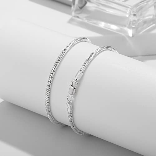 BRIJEWNES 3MM Sterling Silver Round Snake Chain Bracelet 925 Silver Link Chain Bracelet for Men