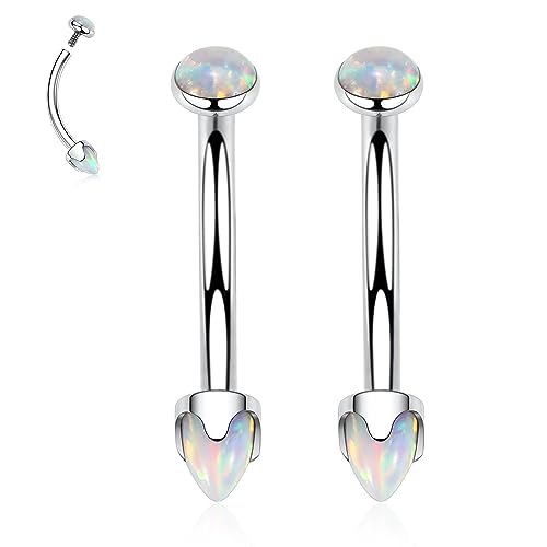 G23 Titanium Eyebrow Piercing Jewelry Eyebrow Rings Curved Barbell 16G Eyebrow Belly Button Ring Navel Rings Rook Daith Earrings Lip Ring Eyebrow Jewelry 6mm-12mm - color: 2PCS,Disc Shape +Cone Shape White Opal,Silver