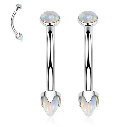 G23 Titanium Eyebrow Piercing Jewelry Eyebrow Rings Curved Barbell 16G Eyebrow Belly Button Ring Navel Rings Rook Daith Earrings Lip Ring Eyebrow Jewelry 6mm-12mm - color: 2PCS,Disc Shape +Cone Shape White Opal,Silver