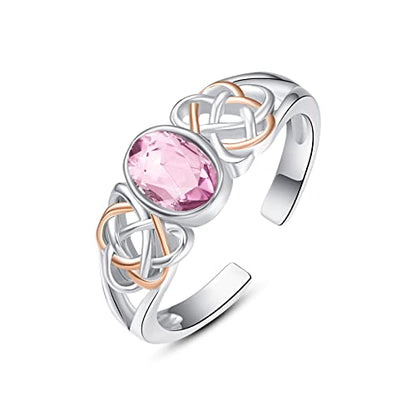 PRAYMOS 925 Sterling Silver Ring Birthstone Ring Turquoise Moss White Opal Ring for Women Celtic Knot Open Adjustable Thrumb Ring - color: Pink