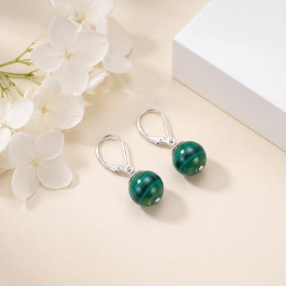 Pearl Leverback Earrings for Women Dangle Round Gemstone Earrings Birthstone Jewelry Gift Anniversary for Her - color: 24 Green agate