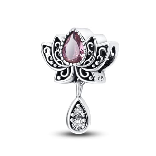 Pandach 925 Sterling Silver Charms for Bracelet&Necklace Dangle Pendant Bead with 5A Cubic Zirconia Stones,Jewelry Beads Gifts for Women - style: Lotus flower Charm