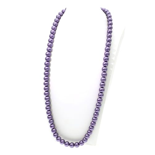 AAA+ Simulated Pearl Strand Necklace Colorful 10mm Pearls Choker Necklaces for Women 1920s Long Costume Jewelry Gift - color: long pearl necklace Purple 24 Inches