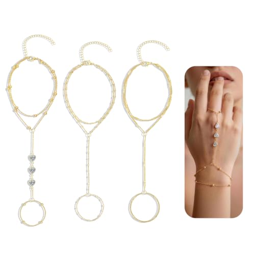 3PCS Set of Stacked Ring Bracelets Accessories for Women | 14K Gold-Plated Dainty Hand Chain Bracelets Stack Summer Jewelry for Women Trendy Ring Bracelet - color: Gold-B