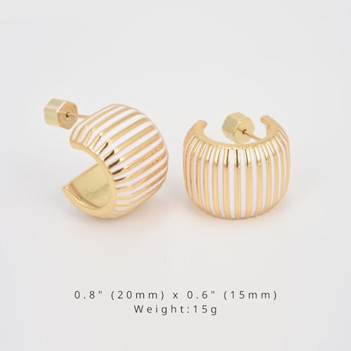 RENAIZ Bold Statement Hoop & Stud Earrings for Women – 14K Gold & Rhodium Plated Maximalist Jewelry, Chunky Geometric Boho Earrings, Hypoallergenic Non-Tarnish Trendy Gift - color: Yellow Gold, style: Chunky-White