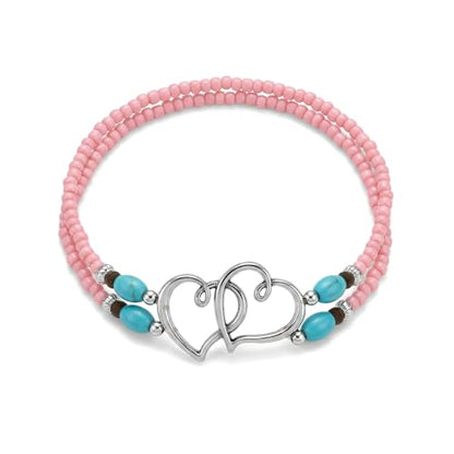 Ankle Bracelets for Women Waterproof Elastic Anklets | Boho Layered Beaded Ankle Bracelet Double Heart Colorful Anklet Summer Beach Jewelry Accessories - style: Pink Style