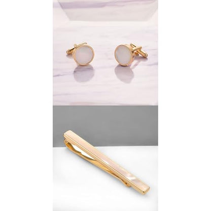 Shell Tie Clip Cufflinks Set for Men Business Gold Silver Tie Bar Cuffs Wedding Party Suit Jewelry Gift - style: mother of pearl