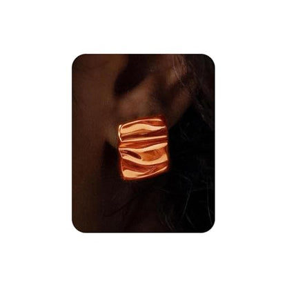 Gold Chunky Earrings for Women Trendy, 14K Gold Plated Dainty Kont Earrings Statement Minimalist Hypoallergenic Stud Earrings - color: Aimran & Rose Gold