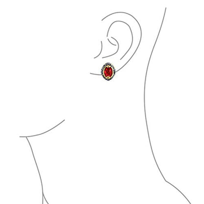 Bali Button Style Two Tone Red Blue Brown Crystal Oval Clip-On Earrings - color: Red