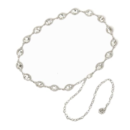 ILuvatar Green Glass Diamond Chain Belt - Metal Women's Western Style Dress Belt - color: White-8