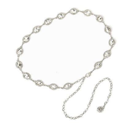 ILuvatar Green Glass Diamond Chain Belt - Metal Women's Western Style Dress Belt - color: White-8