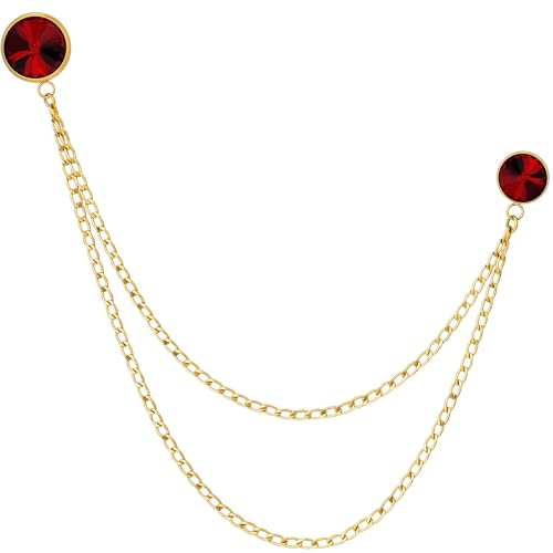 HAWSON Birthstone Brooch Pin for Men with Hanging Chain & Crystal, Mens Gold Tone Lapel Pin for Wedding/Birthday/Party Dress Suits Accessories - color: January Garnet