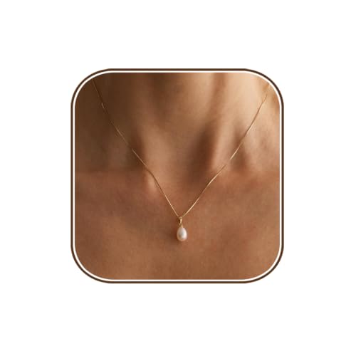 Pearl Necklaces for Women Trendy,Dainty Pearl Pendant Necklace | 14k Gold Plated Elegant Pearl Necklace,Simple Pearl Pendant,Dainty Gold Jewelry,Waterproof Summer Bridal Wedding Accessories - color: GOLD-1