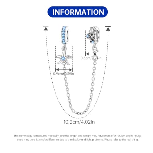 Spacer Stopper Beads for Bracelets & Necklaces, 925 Sterling Silver Beads | Smooth & Pave Cubic Zirconia (White, Blue, 18K Gold Plated) | Anti-Slide Separator Charms S925 Women Jewelry - color: Safety Chain Starfish Shell