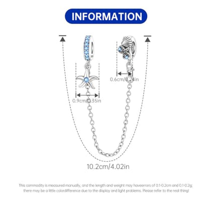 Spacer Stopper Beads for Bracelets & Necklaces, 925 Sterling Silver Beads | Smooth & Pave Cubic Zirconia (White, Blue, 18K Gold Plated) | Anti-Slide Separator Charms S925 Women Jewelry - color: Safety Chain Starfish Shell