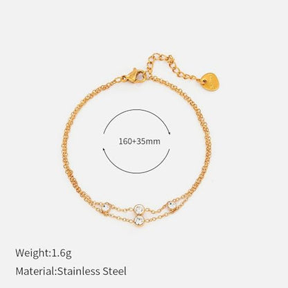 CTRLZTEAM 14K 18K Gold Plated Layered Bracelets for Women Stacked Bracelet | 14K 18K gold plated multi layer bracelets combine distinct chains with single clasp for instant pre-stacked style - style: Double Layer Zirconia Bezel Chain