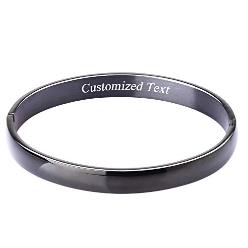 Womens Bangle 8MM Stainless Steel Bracelet Oval Polished Finish Cuff Bangle 6.7" - color: B3-Customize-Black