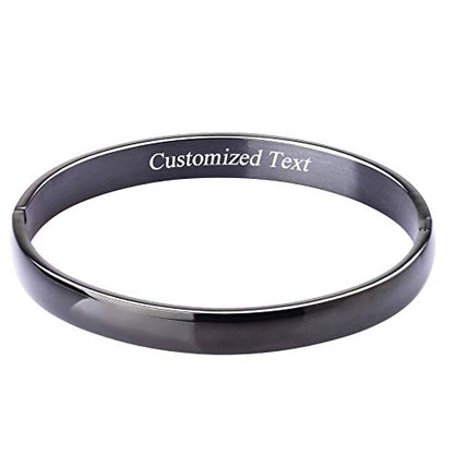 Womens Bangle 8MM Stainless Steel Bracelet Oval Polished Finish Cuff Bangle 6.7" - color: B3-Customize-Black