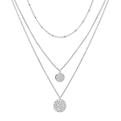YANCHUN Layered Necklaces for Women Gold Necklace Stack Star Heart Choker Dainty Necklace Love Heart Chain Jewelry Gifts for Women - color: A:Silver Layer Coin Necklace