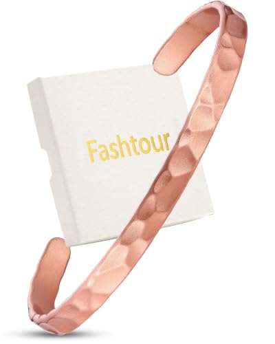 Pure Copper Bracelet – Copper Bracelet for Men & Women – 100% Solid, Raw & Uncoated Handmade Hammered Tibetan Cuff Bangle - color: Narrow Style - Hammered Texture - Rose Gold