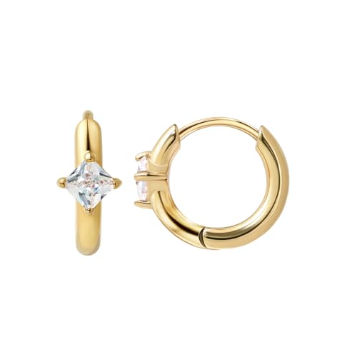 316L Surgical Steel Birthstone Hoop Earrings for Women | Lightweight, 5A Cubic Zirconia, Hypoallergenic, Lead & Nickel Free, 8mm Huggie Hoops - color: 18k gold-plated: 04. April (Diamond)
