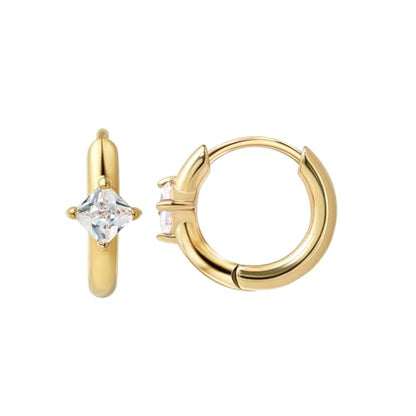 316L Surgical Steel Birthstone Hoop Earrings for Women | Lightweight, 5A Cubic Zirconia, Hypoallergenic, Lead & Nickel Free, 8mm Huggie Hoops - color: 18k gold-plated: 04. April (Diamond)