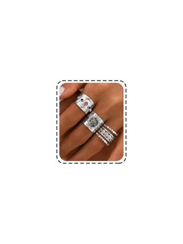 Chunky Gold Rings for Women Dainty Simple Trendy Cute Gold Stackable Ring Set 3-7PCS Mixed Size Gemstone Finger Rings Stacking Boho Prom wedding band Fashion Jewelry Gift (Style E 3PCS)