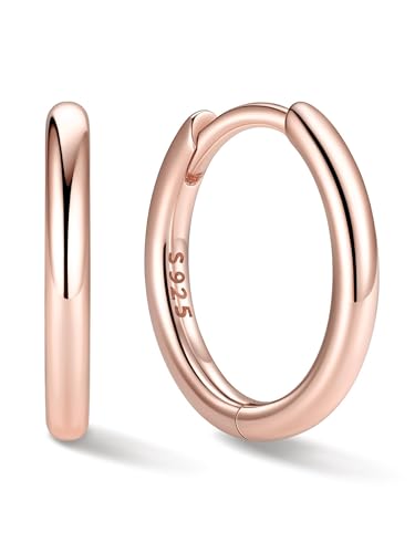 ChicSilver 925 Sterling Silver Hoop Earrings for Women Silver Huggie Hoops | Hypoallergenic 925 sterling silver hoops in 8/10/12/14/16/18/20MM, available in Gold/Silver/Rose Gold/Black. - color: Rose Gold, size: 10mm