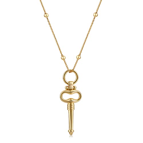 FRUMOS Dainty Layered Choker Necklace 18k gold Plated Y Pendant Commemorative coin Necklace Multilayer Bar Disc Necklace Adjustable Layering Choker Necklaces fashion jewelry for Women Girls - color: Gold key Pendant