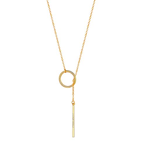 FOCALOOK Long Necklaces for Women, 14K Gold Plated Lariat Drop Bar Pendant | Hypoallergenic, 28"-30" Long Y-Shaped Chain, Layered Look, Minimalist Trendy Jewelry, Pairs Perfectly with V-Necklines - color: 02:Gold-Custom