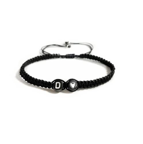 Heart Initial Bracelets 26 Letters Initial Charms Bracelet for Women Gifts A-Z Braided Bracelets Heart Link Handmade Rope Braided Adjustable Jewelry for Mom Daughter Birthday Jewelry Gift - style: D