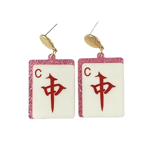 Mahjong Earrings Funny Acrylic Geometric Chinese Mahjong Tile Earrings for Women Mahjong Lovers Jewelry - color: zhong