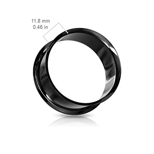 Pierced Owl PVD Coated 316L Stainless Steel Double Flared Tunnels, Sold as a Pair - color: Black, size: 10mm (00GA)