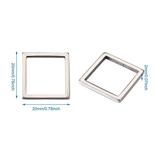 30Pcs Square Link Charms Hollow Frame Link Connector Charms Metal Hollow Pendants Open Bezel Pendant Stainless Steel Beading Hoop for Earrings Bracelet Necklace Jewelry Making - color: Matte Silver, Square