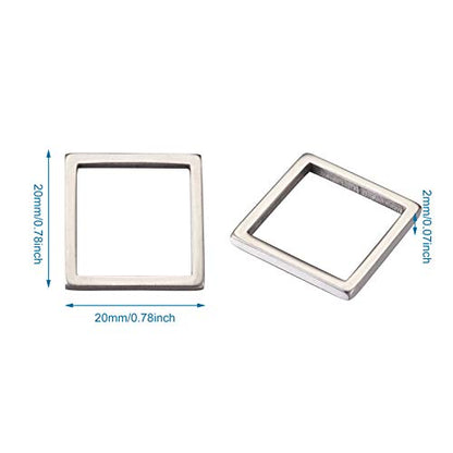 30Pcs Square Link Charms Hollow Frame Link Connector Charms Metal Hollow Pendants Open Bezel Pendant Stainless Steel Beading Hoop for Earrings Bracelet Necklace Jewelry Making - color: Matte Silver, Square