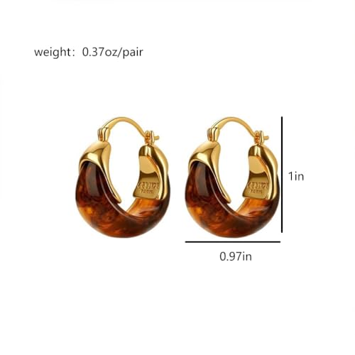Retro Chunky Gold Brown Amber Hoop Earring, Trendy Boho White Resin Dangling Earrings for Women Dainty Minimalism Daily Party Jewelry Gifts Accessories - color: Brown