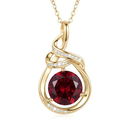 Teardrop Birthstone Necklace for Women 14K Gold/White Gold Elegant Ribbon Pendent Anniversary Love Birthday Gifts for Mom Women, 18"+2" Inches - color: Gold-07-July Birthstone