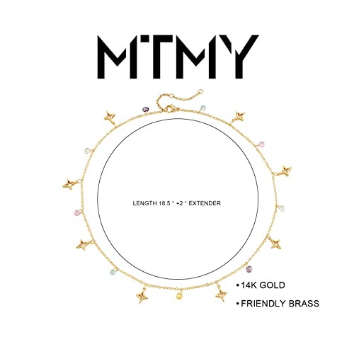 MTMY Beaded Necklaces for Women 14K Gold Plated Dainty Colorful Green/Rose Beaded Pearl Choker Necklace Delicate Boho Choker Necklace Jewelry Gift - style: CZ star tassel