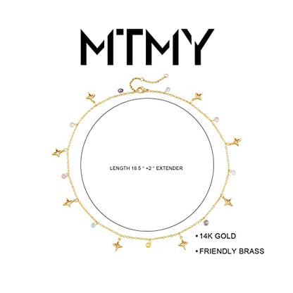 MTMY Beaded Necklaces for Women 14K Gold Plated Dainty Colorful Green/Rose Beaded Pearl Choker Necklace Delicate Boho Choker Necklace Jewelry Gift - style: CZ star tassel