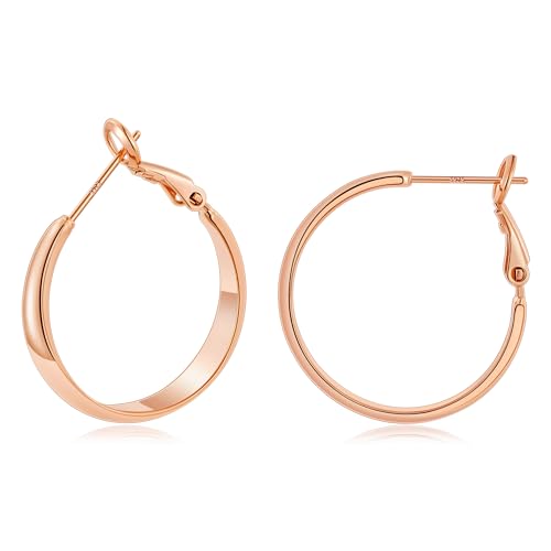 Gacimy 5mm Wide Gold Hoop Earrings for Women, 14K Gold Plated Hoops with 925 Sterling Silver Post, Hypoallergenic Earrings for Women - color: Rose Gold, size: 25mm